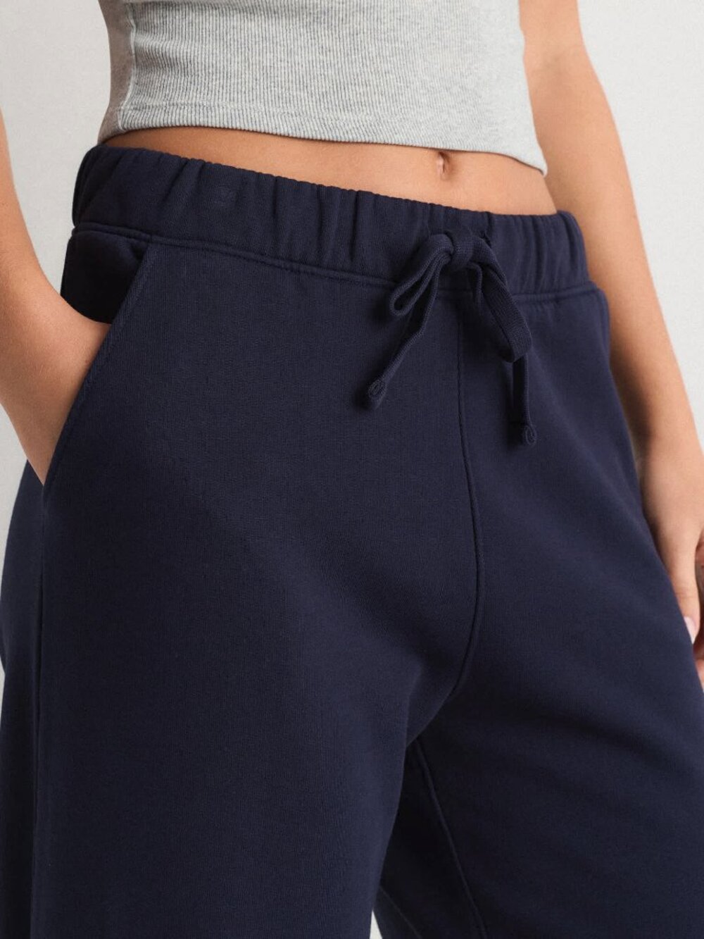 French Terry Cropped Wide Leg Pants in Deep Navy - Picture 6 of 9